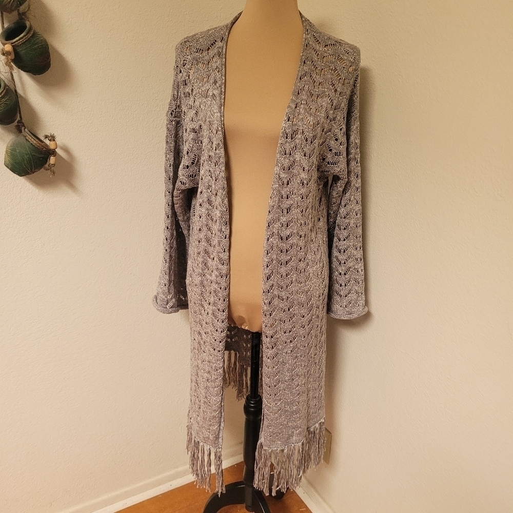 World Market Open Knit Duster Cardigan with Fringe NEW